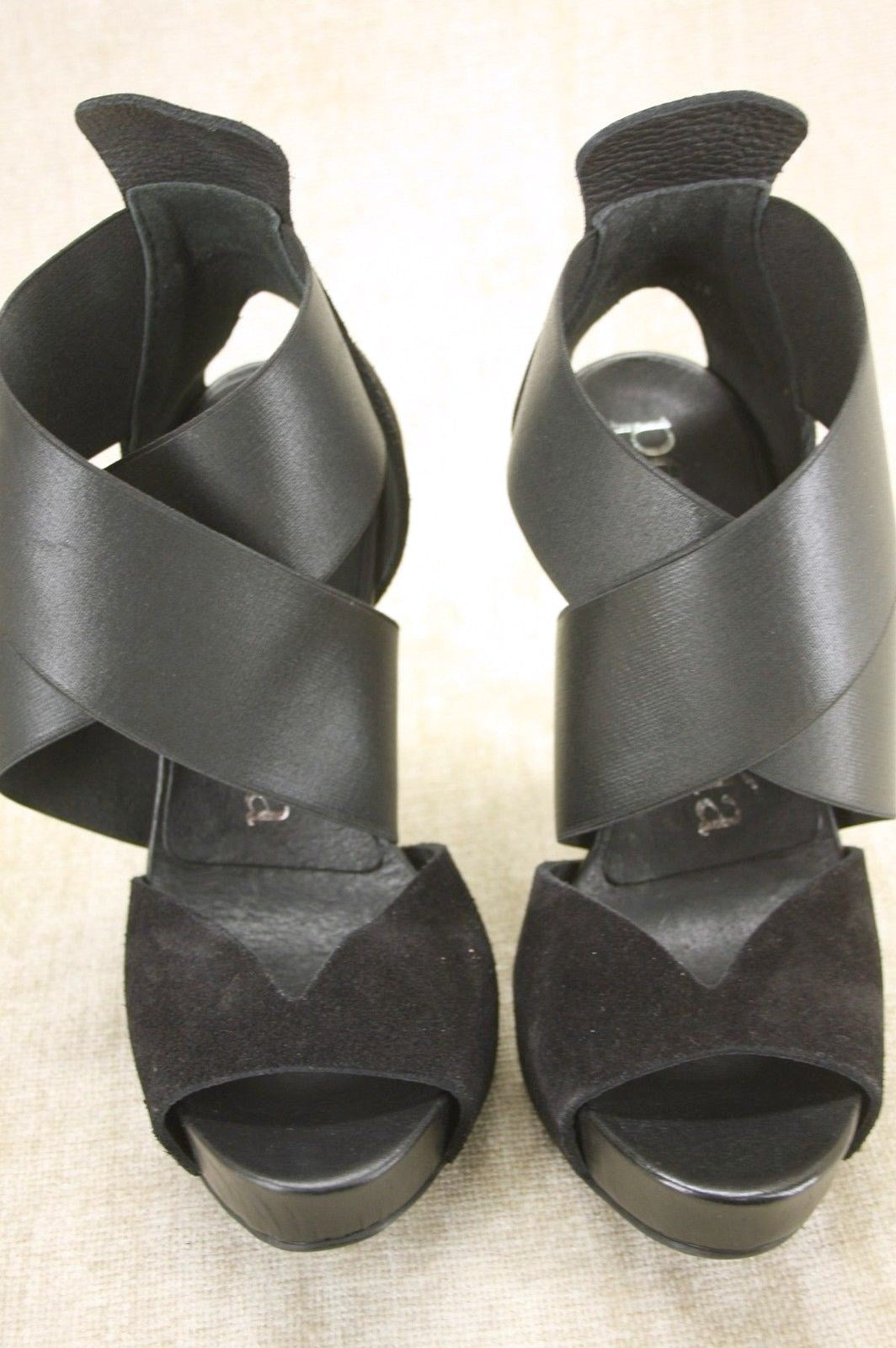 Pedro Garcia Black Leather Clary Wide Strap Platform Heel Sandals Sz 36 New $470