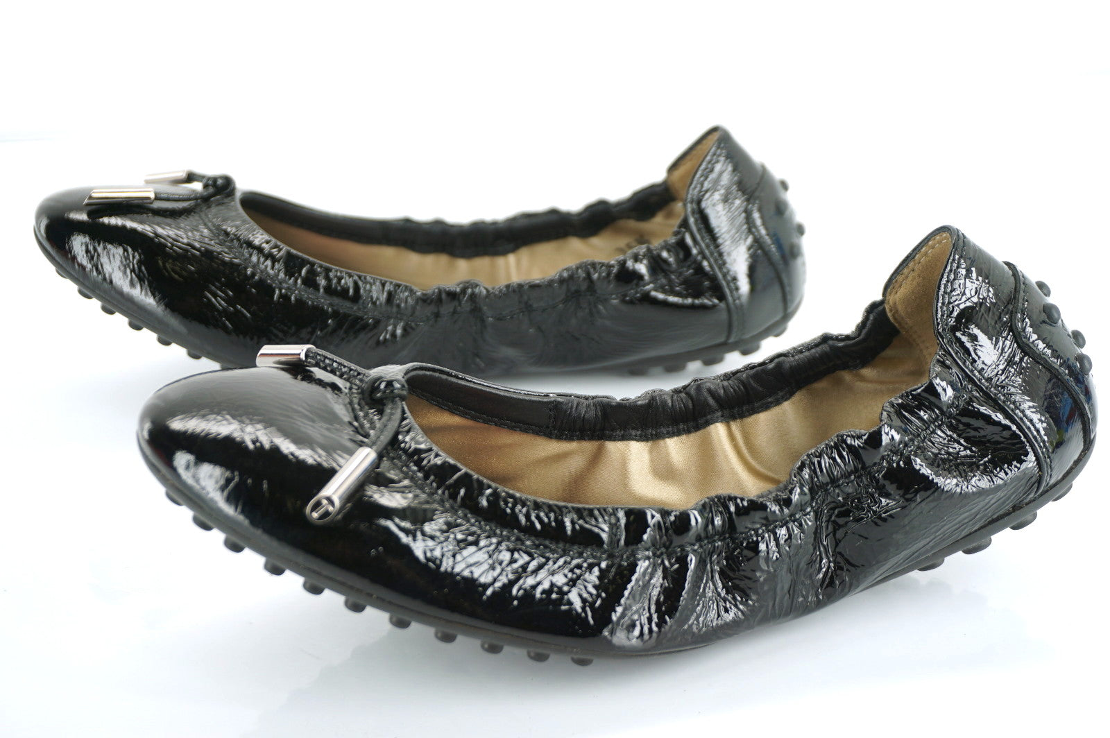 Tod's Dee Laccetto Black Patent Leather Ballet Flats size 35.5 Womens Italy made