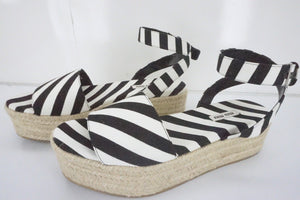 Miu Miu Black White Striped Canvas Platform Espadrille Sandals SZ 41 11 NIB $650