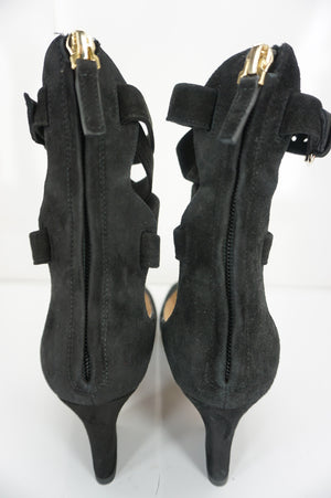 Valentino Plum Ankle Wrap Block Heel Sandal SZ 36.5 Black Suede $995 NIB