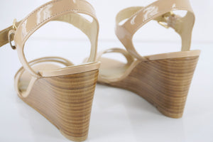Stuart Weitzman 'Next Wedge' Nude Patent Sandal size 11 New strappy NIB $365