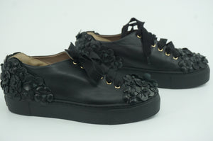 AGL Low Top Sneaker Black Leather Size 7 Womens Floral