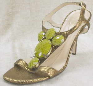Kate Spade Lydia Metallic Strappy Green stone Sandals SZ 5.5 High Heels $298
