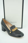 Gucci Sylvie 55 Black Leather Web Chain Toe Strap Pumps Size 41 11 NIB $890