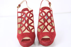 Prada Caged Red Suede Strappy Platform High Heel Sandals Size 36.5 New $850