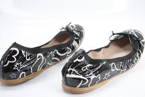 Miu Miu Black Patent Stellar Star Scrunch Bow Ballet Flats size 36 New $490