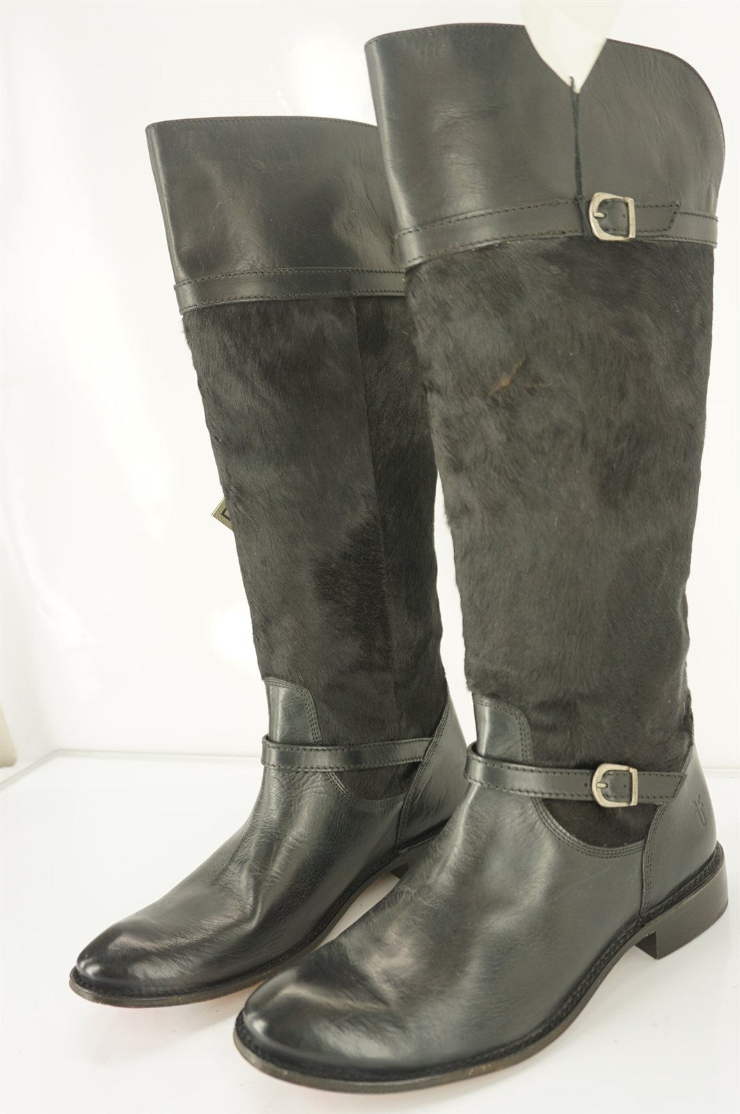 Frye Shirley Black Pony Hair Riding boots Size 9.5 New Tall cowboy Leather $648