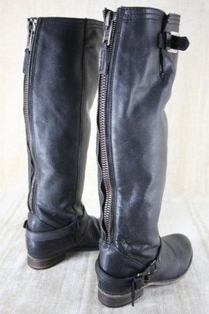 Steve Madden Rover Black Leather Over Knee Riding Boots Size 5.5 Low Heel $199