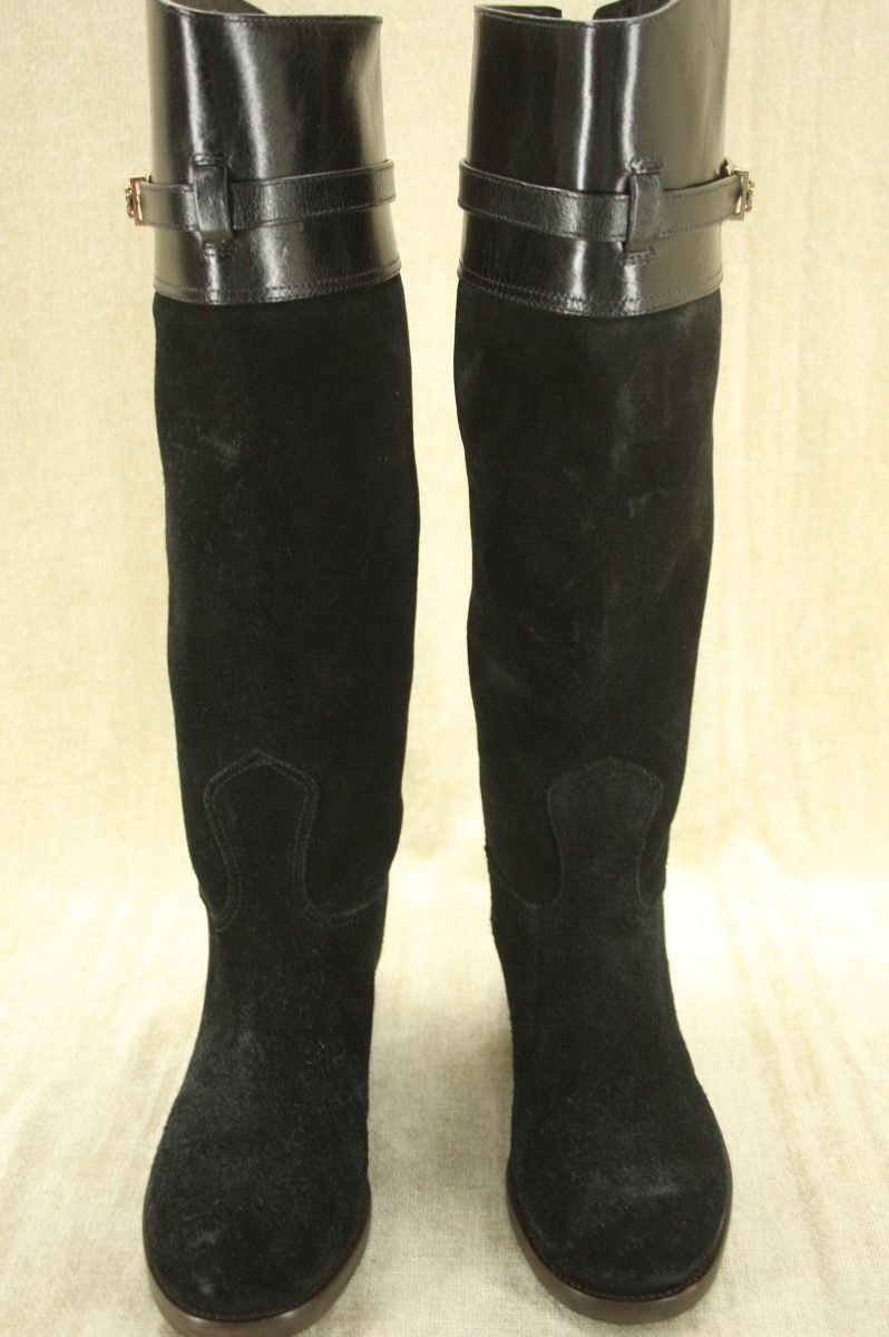 Tory Burch Black Suede 'Jenna' Logo Riding Boots Size 6 New $495