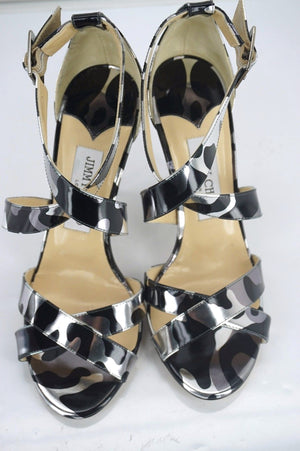 Jimmy Choo Camouflage Metallic Black Lottie Ankle Strap Sandal SZ 38 New $850