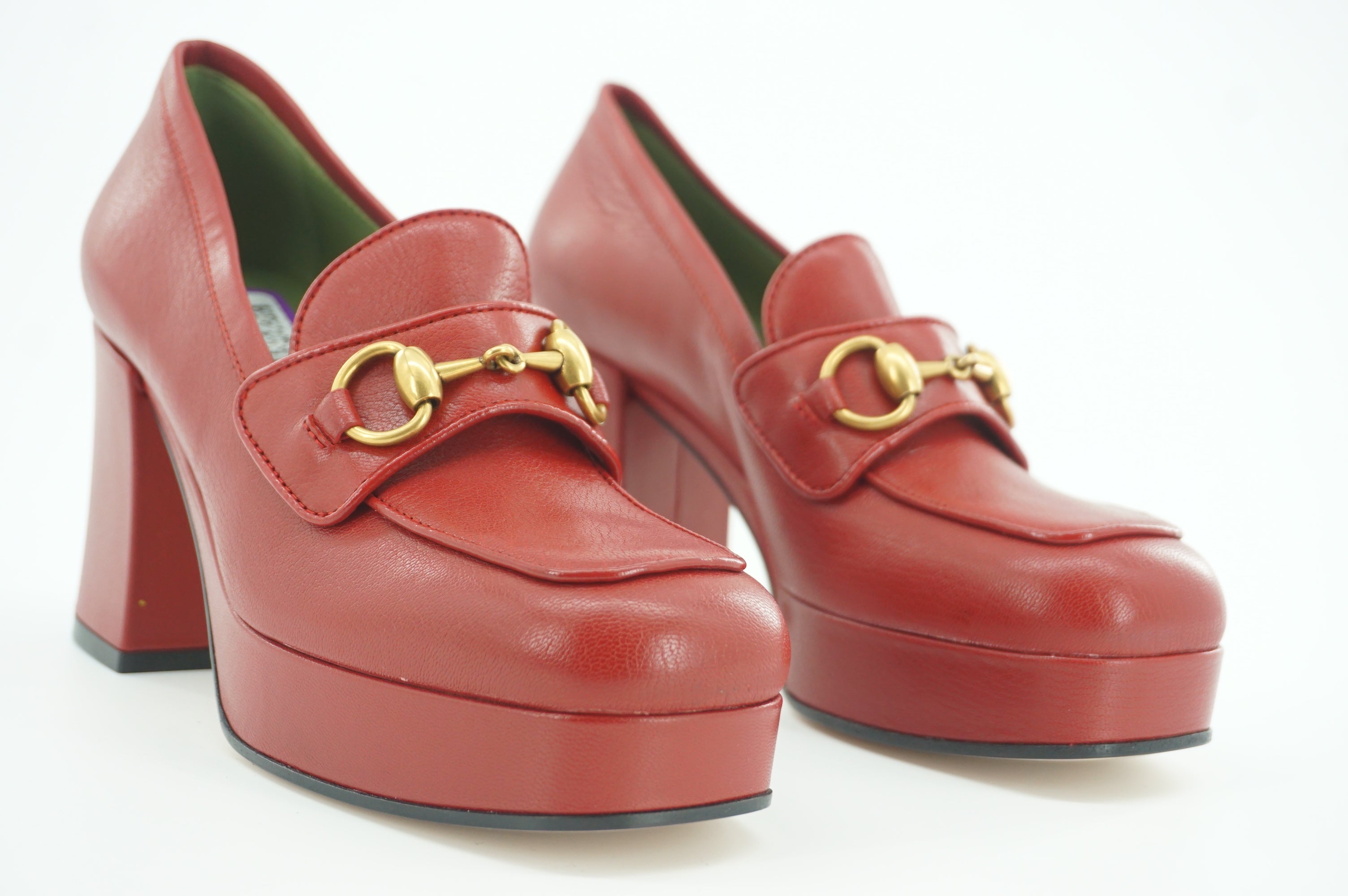 Gucci Whoudan Red Square Toe Platform Loafer Pump SZ 36.5 Horse bit $980