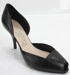 Salvatore Ferragamo Black Leather Peep Toe d'Orsay Pumps SZ 9.5 NIB $575 Women's