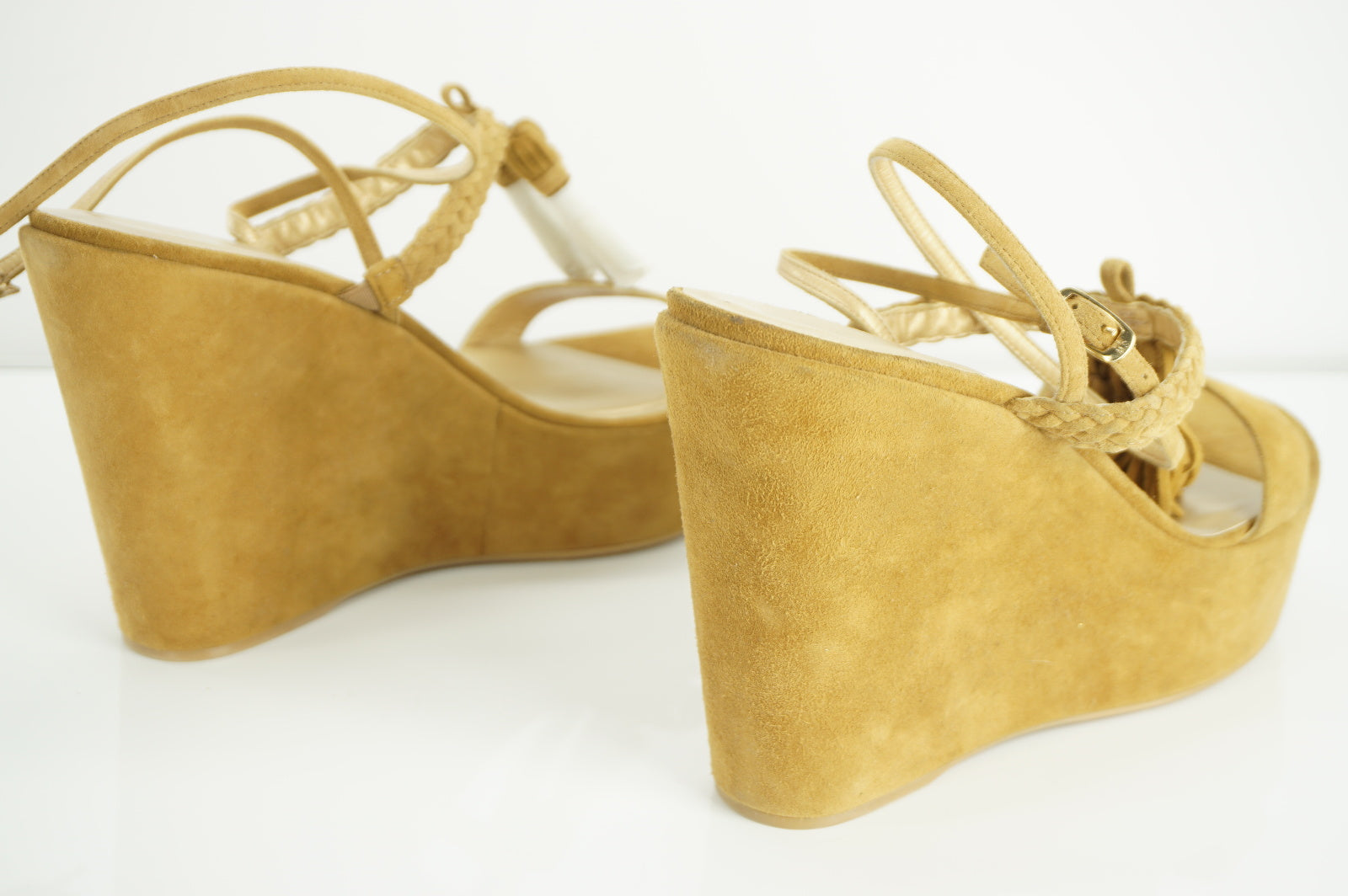 Stuart Weitzman Tasselmania Camel Suede Wedge Sandal Size 10 NIB $455