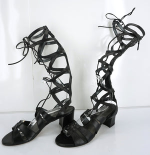 Stuart Weitzman Black Grecian Gladiator Sandals SZ 7 Strappy Knee High $300 New