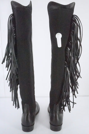 Stuart Weitzman Black Leather Mane Fringe Over Knee Boots SZ 6 NIB OTK 5050 $855