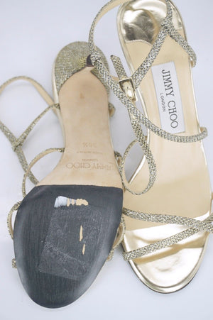 Jimmy Choo Womens Elaine Sandal Gold Glitter Size 36.5