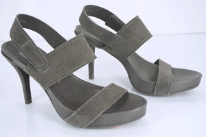 Pedro Garcia Leann Grey Suede Platform Strappy High Heel Sandals Size 39.5 New