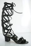 Stuart Weitzman Black Grecian Gladiator Sandals SZ 7 Strappy Knee High $300 New