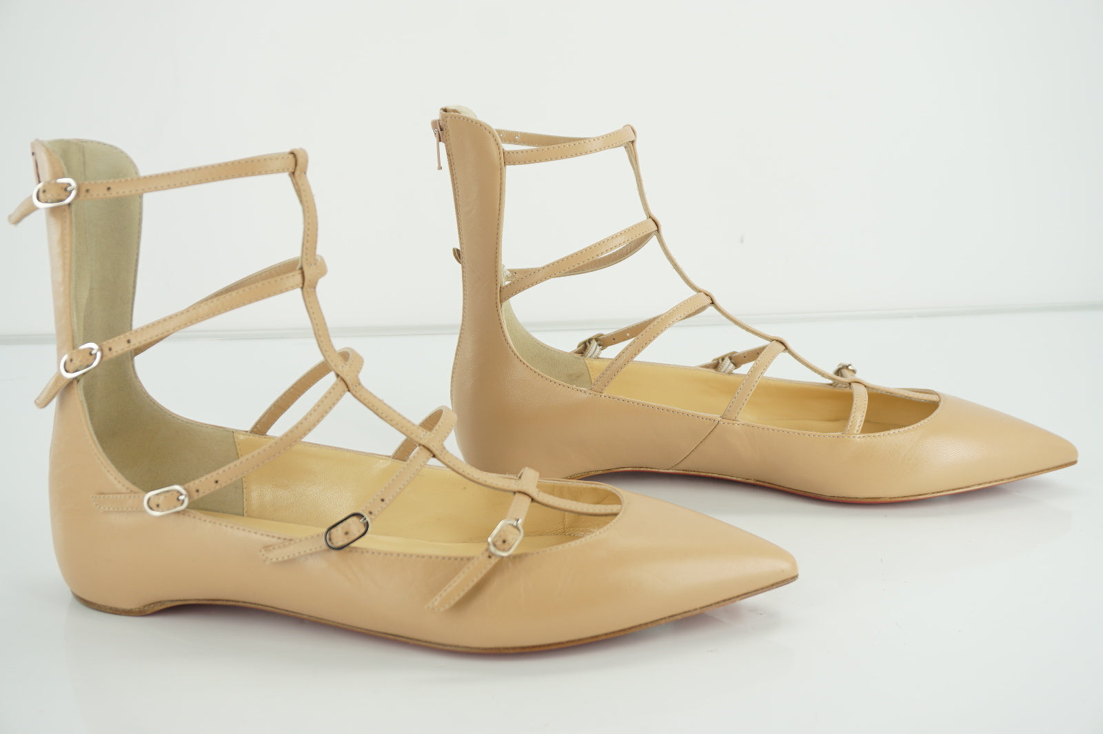 Christian Louboutin Nude Calf Toerless Strappy Flat Sandals Size 38 NIB $845