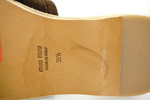 Miu Miu Fringe Brown Suede Flat Mule Sandals SZ 36.5 Wooden NIB $490