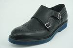 Salvatore Ferragamo Fabriano Black Wingtip Oxford SZ 8.5 EEE Wide Double Monk