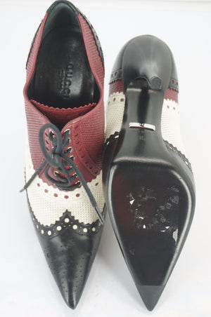Gucci Womens Gia Tricolor Oxford Pump Red White Black Leather Size 35