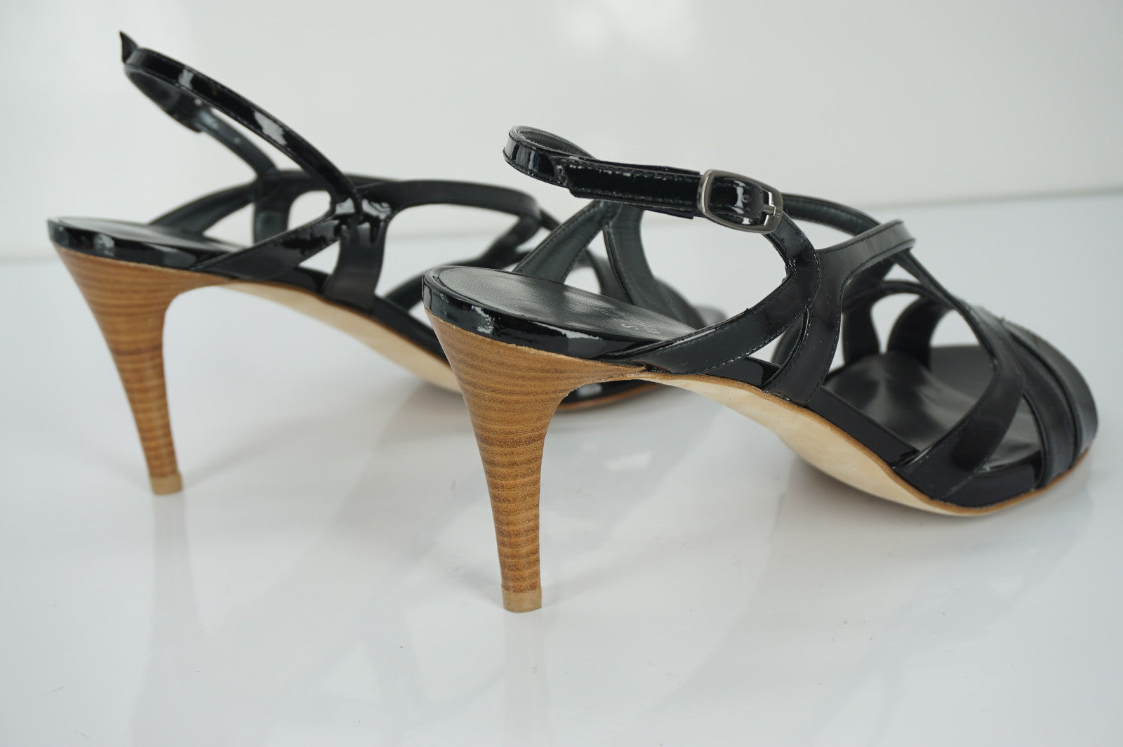 Stuart Weitzman Black Patent Leather Operetta Strappy Sandals Size 8 NIB $375 Sz