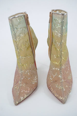 Christian Louboutin Nancy Booties Glitter Mesh Ankle Size 37.5 New $1095 Degrade