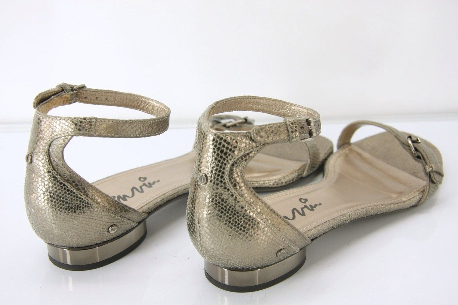 Lanvin Gold Snake Print Ankle Strappy Block Heel Flat Sandal SZ 37.5 New $790
