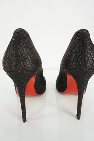 Christian Louboutin Eloise Black Glitter Pumps SZ 35 Pointy Red Bottom NIB $745