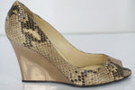 Jimmy Choo Baxen Beige Snake Leather Open Toe Wedge Heel Pump Size 36.5 $650