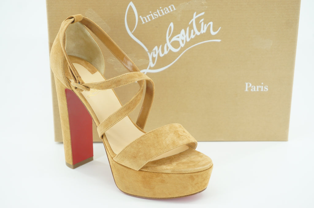 Christian Louboutin Bee Alta 130 Brown Suede SZ 39 Red Sole $1045 NIB Platform