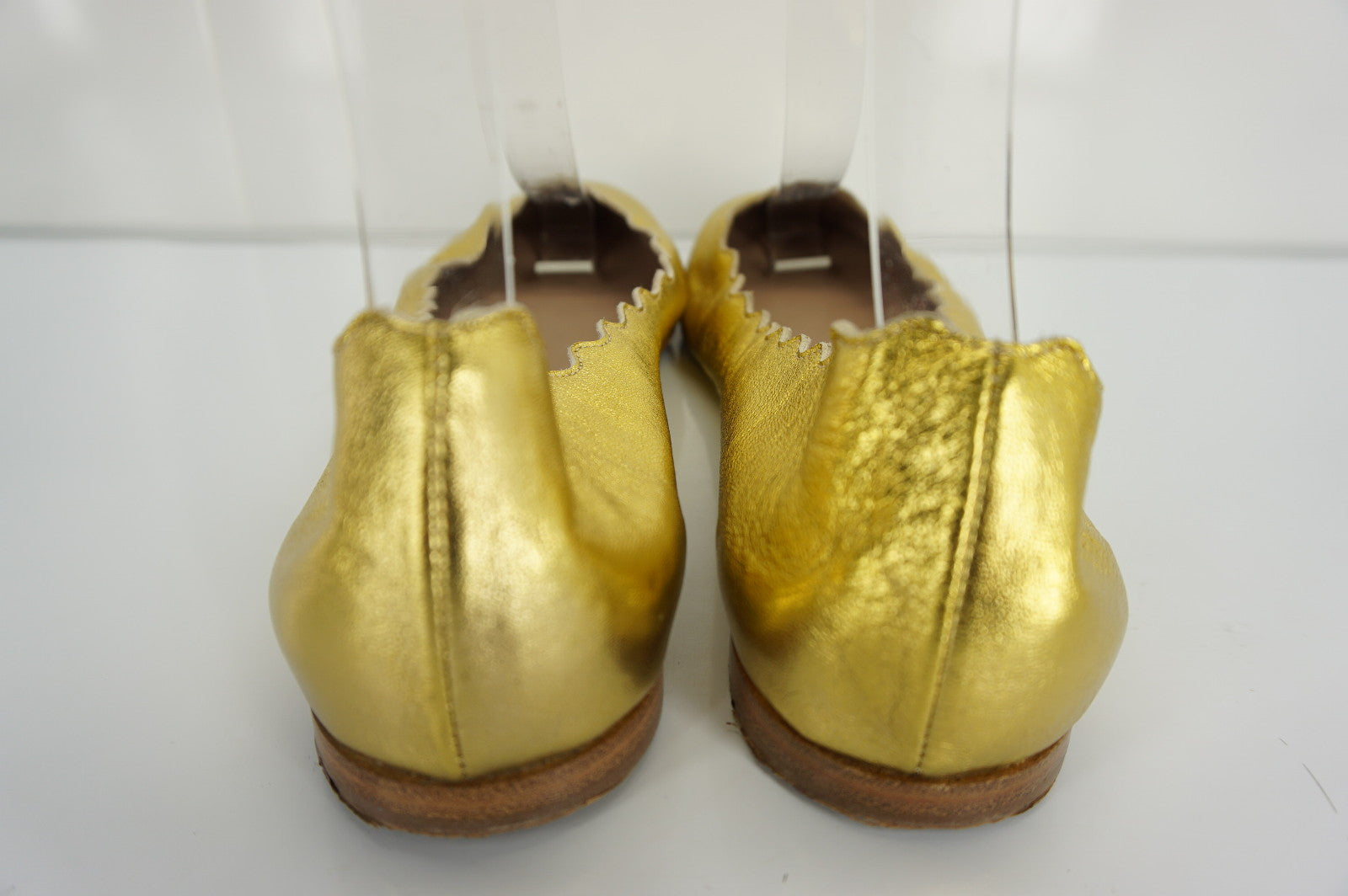 New Chloé Lauren Gold Scalloped Ballet Flat SZ 36.5 metallic Leather $475