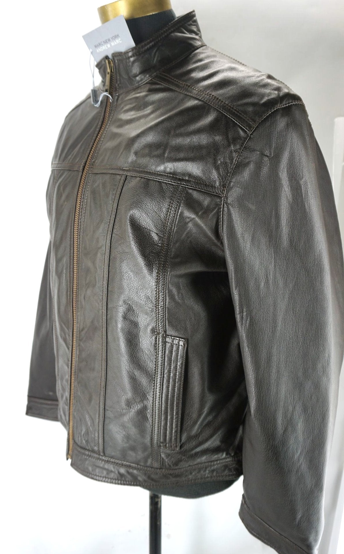 Andrew Marc Brown Leather Cruz Biker Jacket size XL extra large NWT Bomber $430