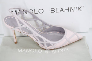 Manolo Blahnik Enatos Pink Purple Lattice Slingback Pointy Pumps SZ 37 NIB $1045