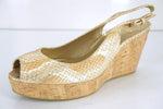 Stuart Weitzman Jean Metallic Snake Slingback Cork Wedge Heel Sandal SZ 10.5 New