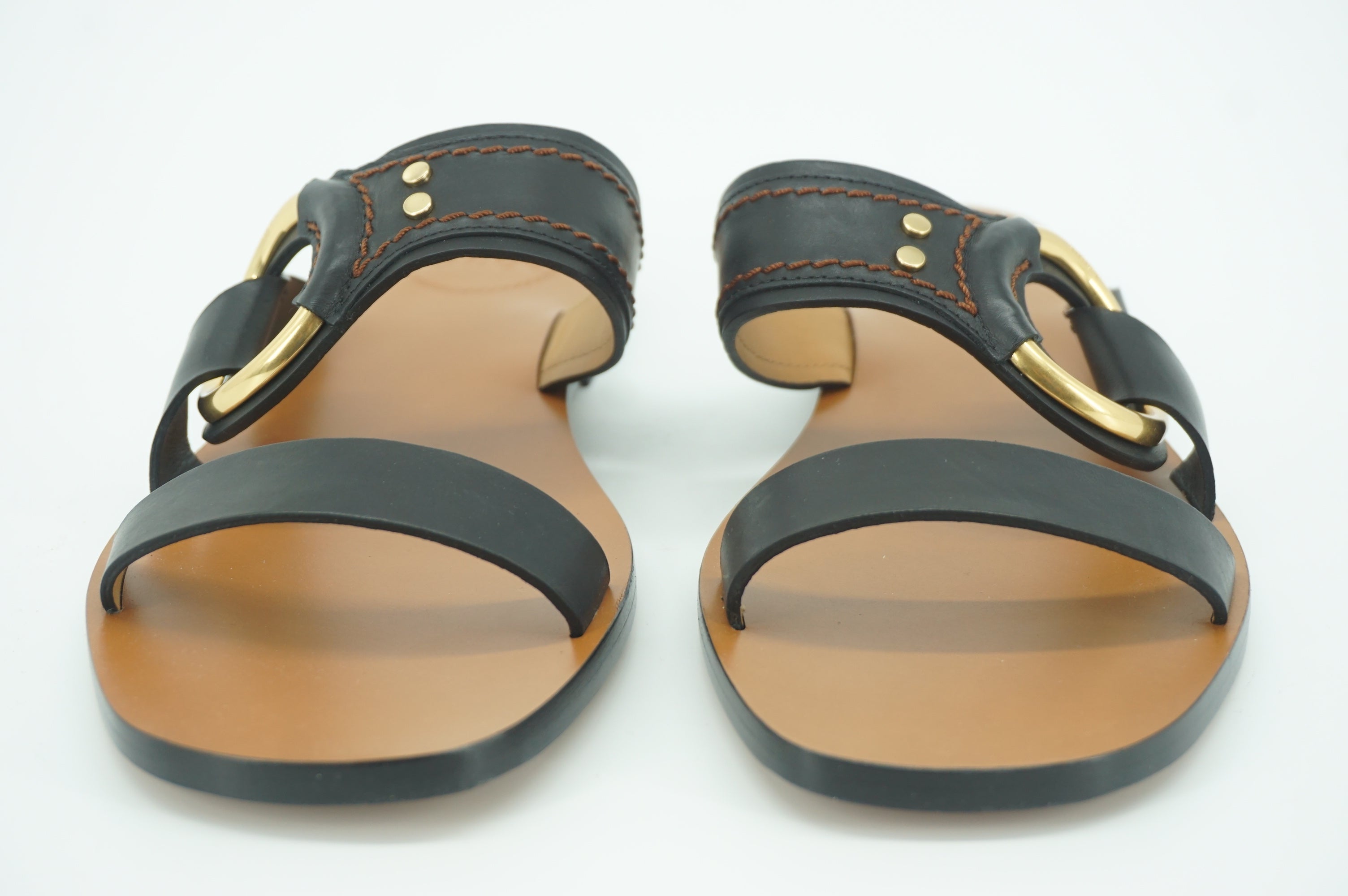 Chloe Demi Slide Buckle Glide Flat Sandals SZ 38 NIB New $670 Black Leather