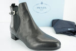 Prada Buckle Chelsea Short Ankle Boots Size 37 Mid Block heels $820 NIB