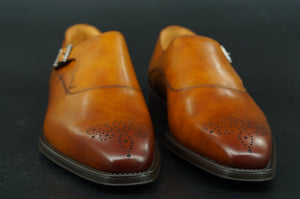 Magnanni Ress Brown Leather Monk Strap Loafers SZ 10 slip on buckle