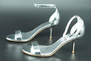 Burberry Danya Silver Leather High Heel Sandals Size 37.5 New $770 Ankle