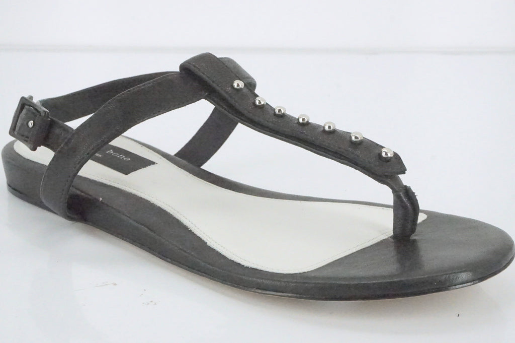 Rag & Bone Black Leather Eli Studded T Strap Sandals SZ 39 New $295 Ankle womens