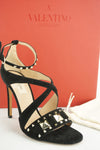 Valentino Rockstud Cross Strap Black Suede Sandals SZ 36 NIB Heel $1085