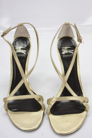 Burberry Metallic Gold Logo check Leather Strappy Sandals SZ 39.5 9 US New $550