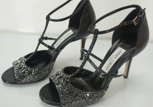 Jimmy Choo Piper Black Studded Crystal Strappy Heel Sandals Size 37.5 New $1575