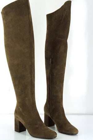 Saint Laurent Brown Suede 'Babies' Over the Knee Boots Size 37 NIB OTK $1495