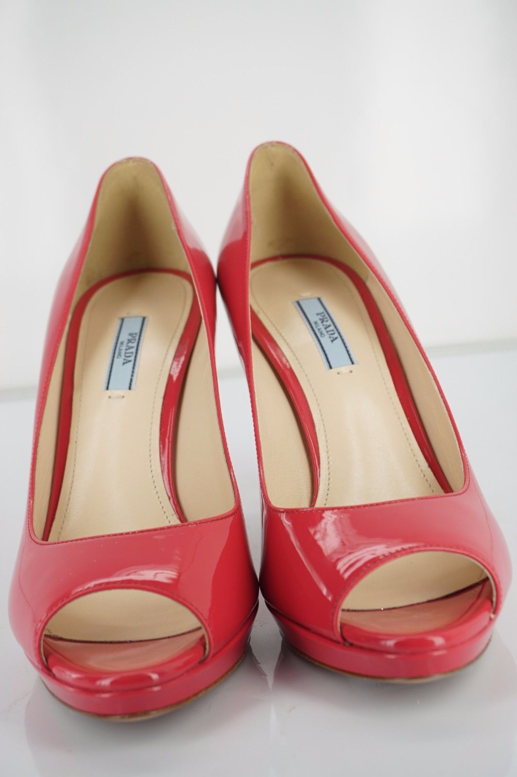 Prada Pink Patent Leather Open Toe Platform High Heel Pumps Size 39 NIB $650