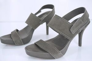 Pedro Garcia Leann Grey Suede Platform Strappy High Heel Sandals Size 39.5 New