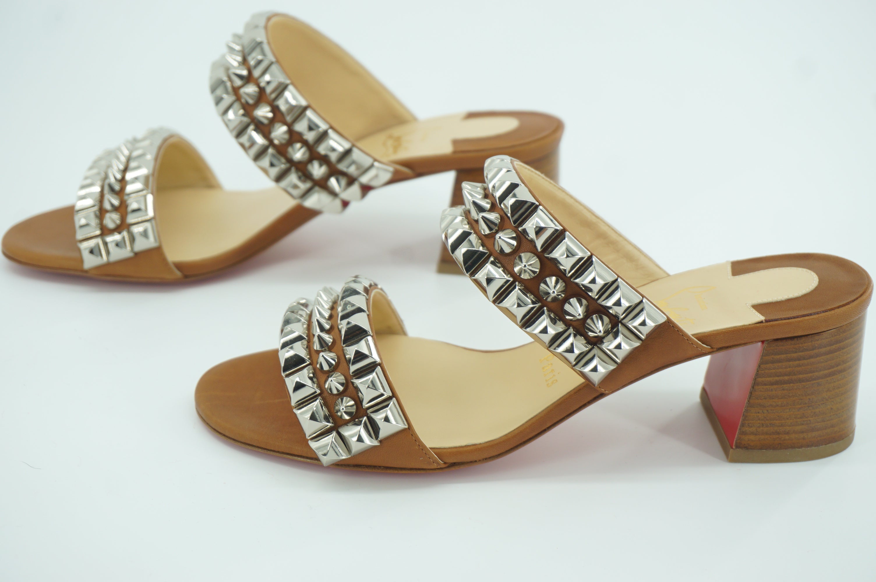 Christian Louboutin Tina Goes Mad Studded Sandal Size 37 New $795 Brown Leather