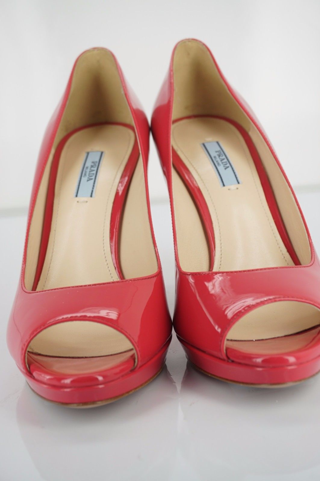 Prada Pink Patent Leather Open Toe Platform High Heel Pumps Size 39 NIB $650