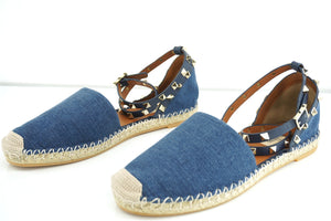 Valentino Rockstud Light Blue Denim Ankle Strap Flat Sandals Size 40 10 NIB $745